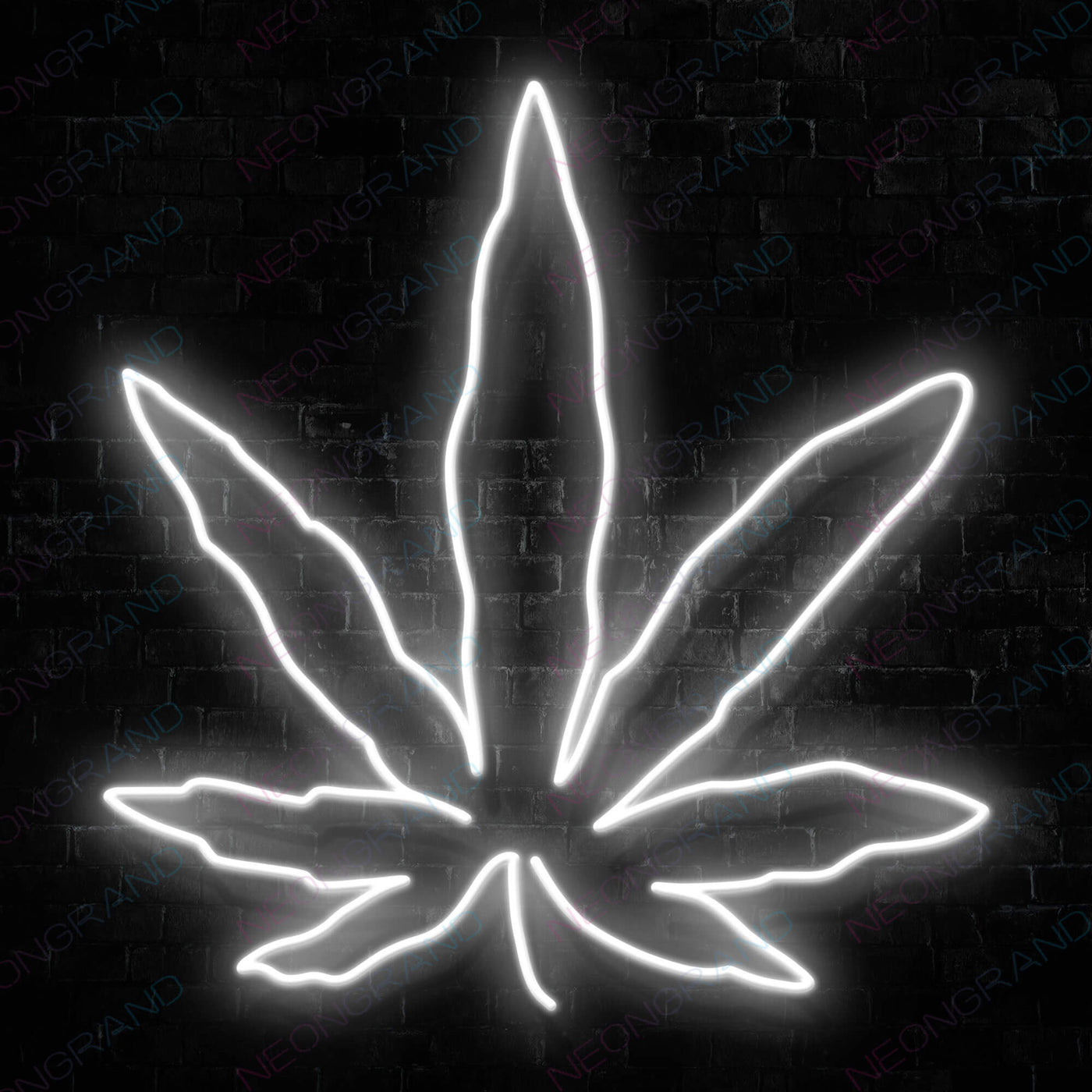 Cannabis Leaf Weed Neon Sign White