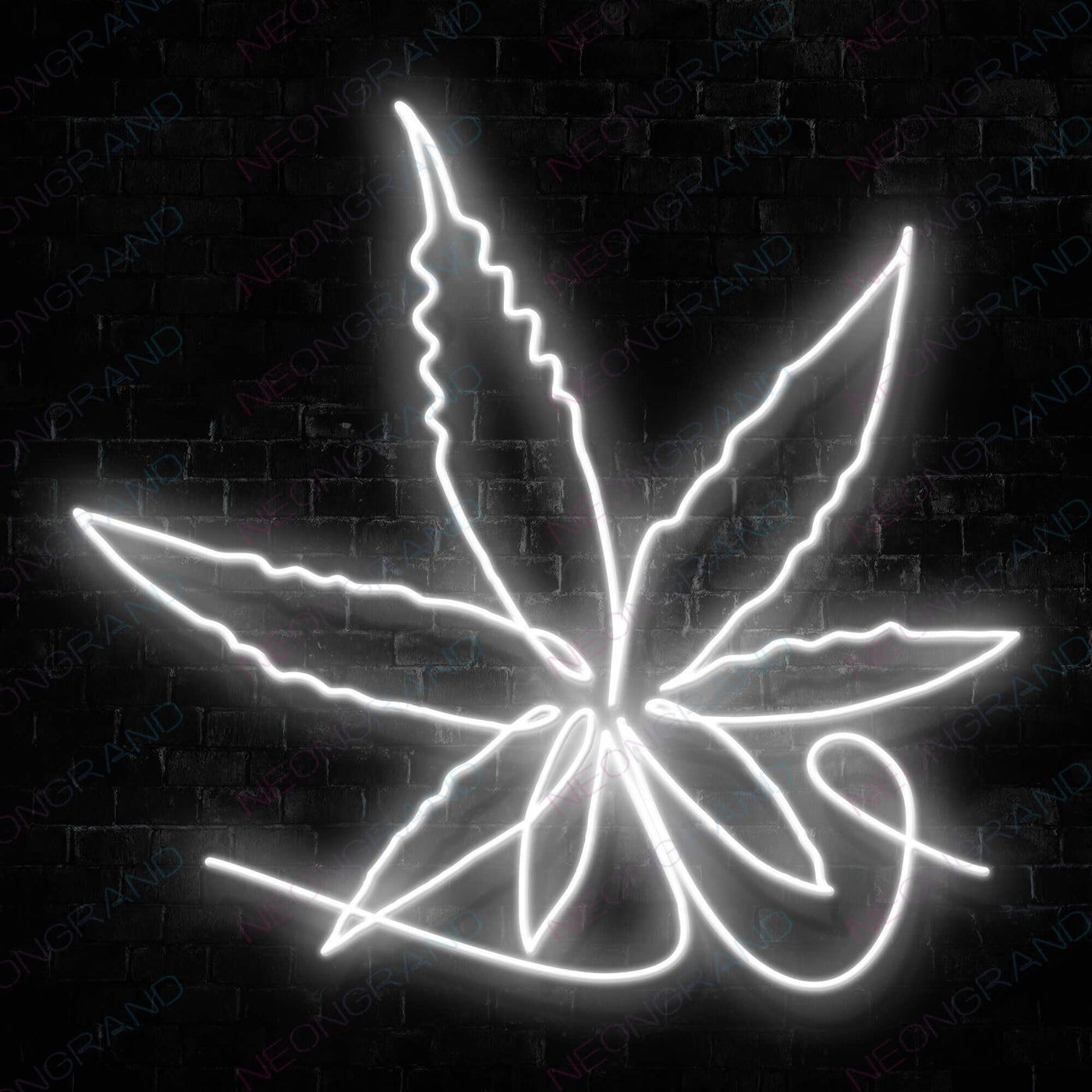 Marijuana Leaf Script Weed Neon Sign White