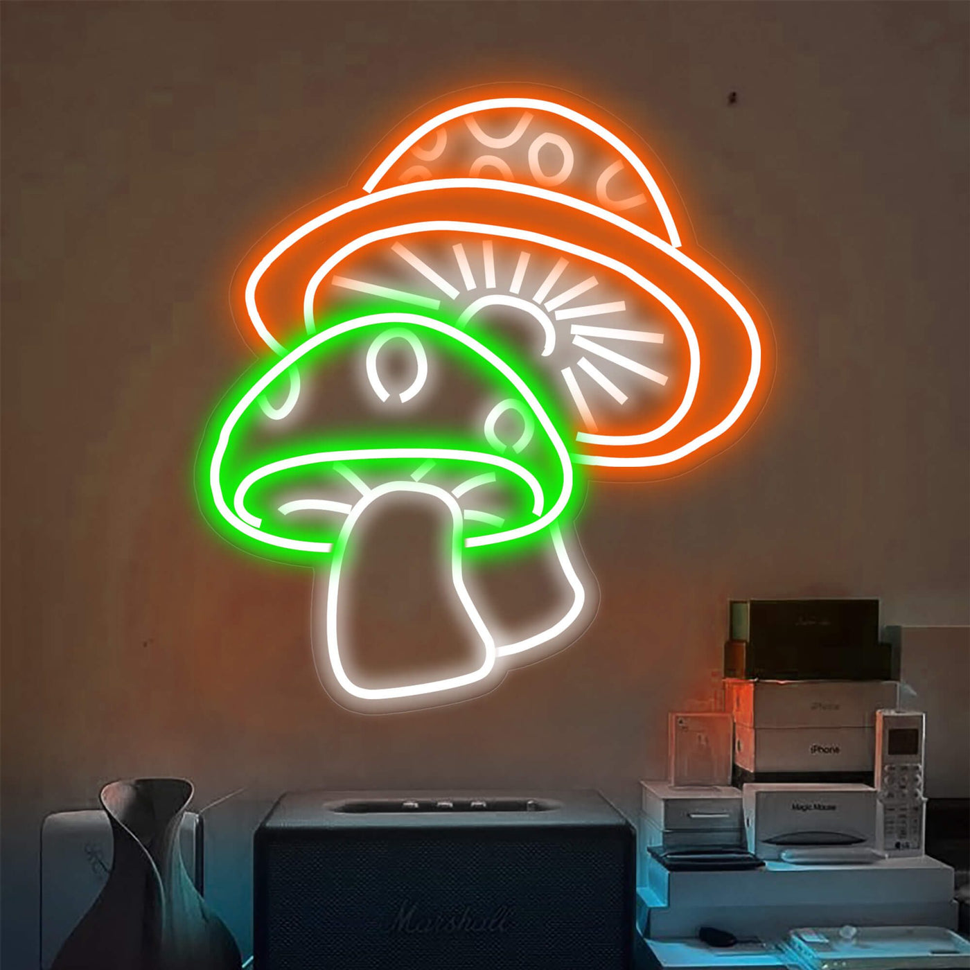 Two Aesthetic Mushroom Neon Sign Led Light Orange