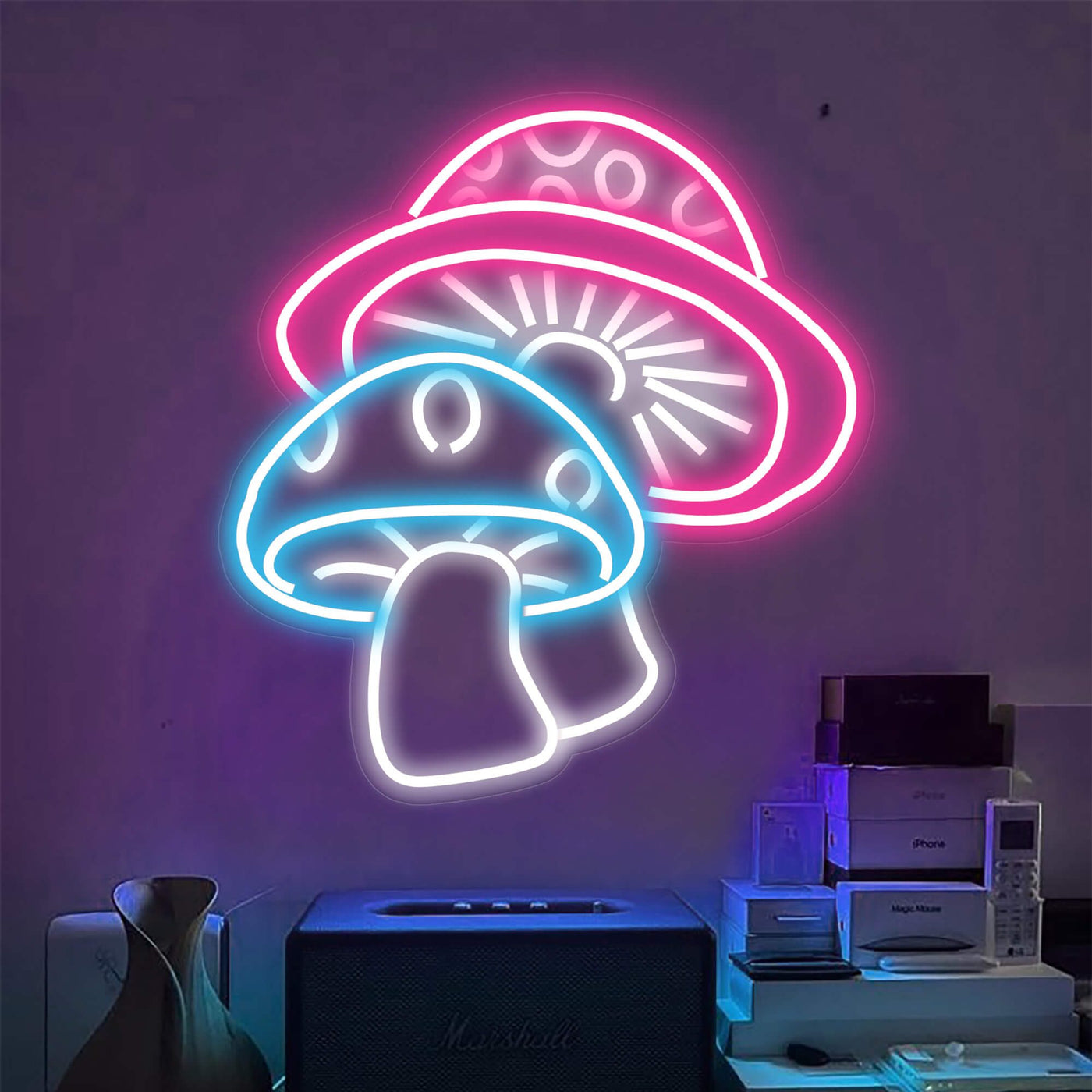 Two Aesthetic Mushroom Neon Sign Led Light light blue