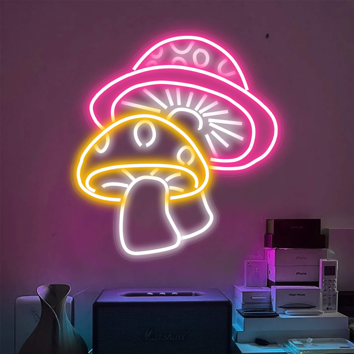 Two Aesthetic Mushroom Neon Sign Led Light pink