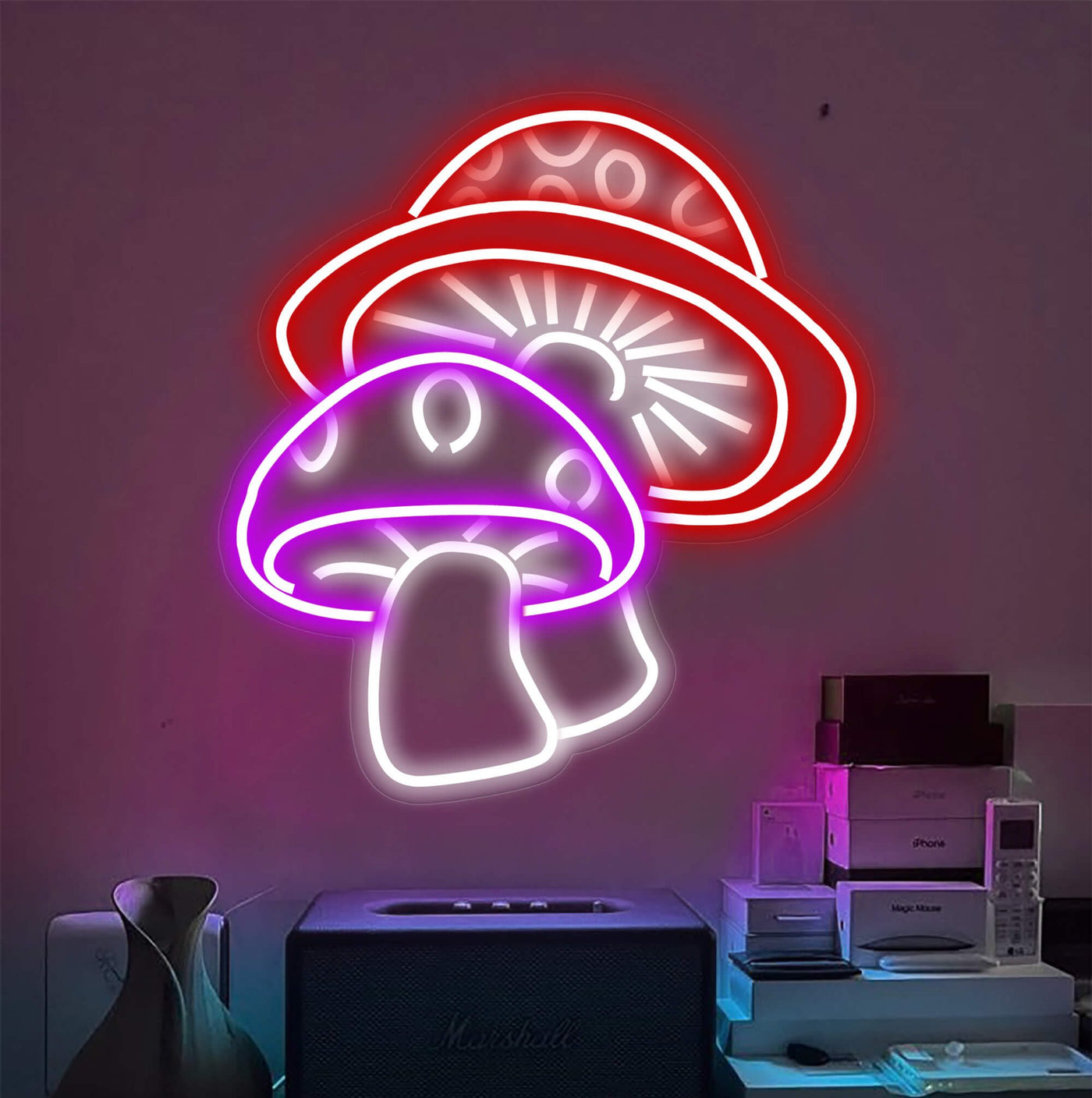Two Aesthetic Mushroom Neon Sign Led Light purple