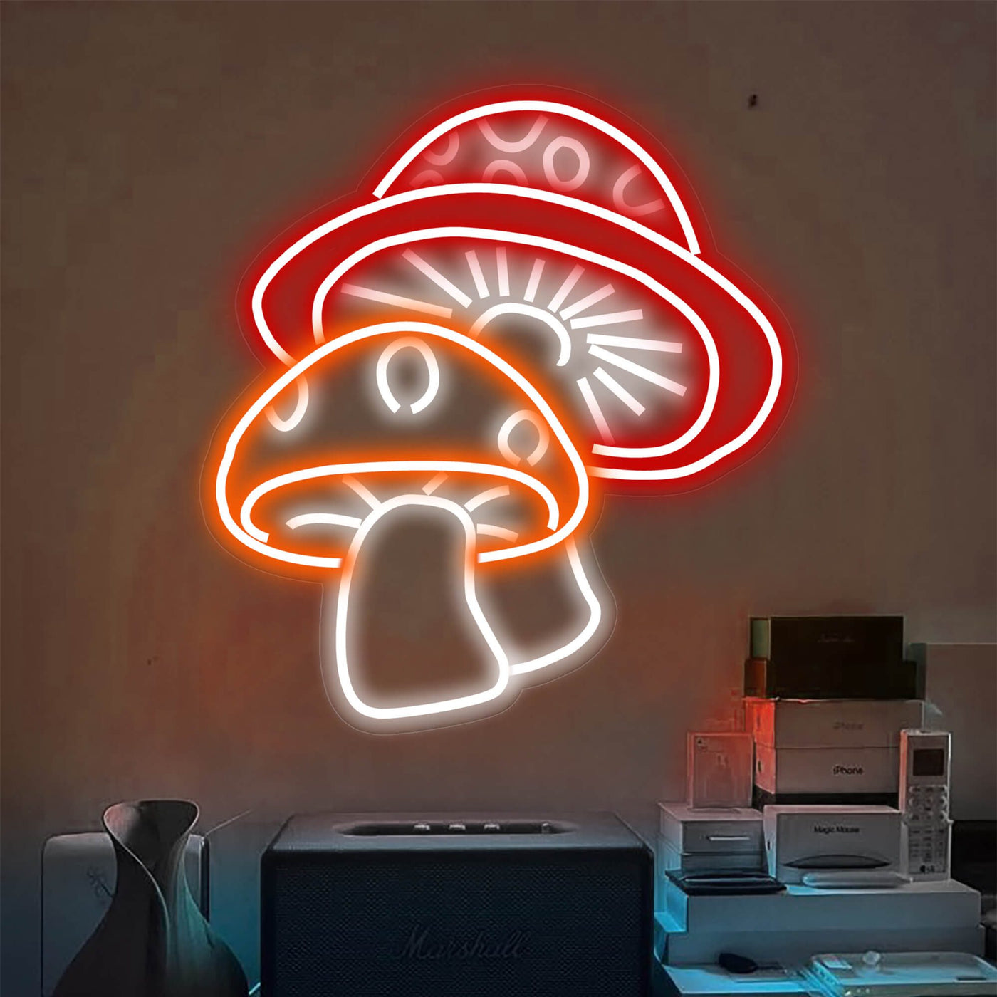 Two Aesthetic Mushroom Neon Sign Led Light red