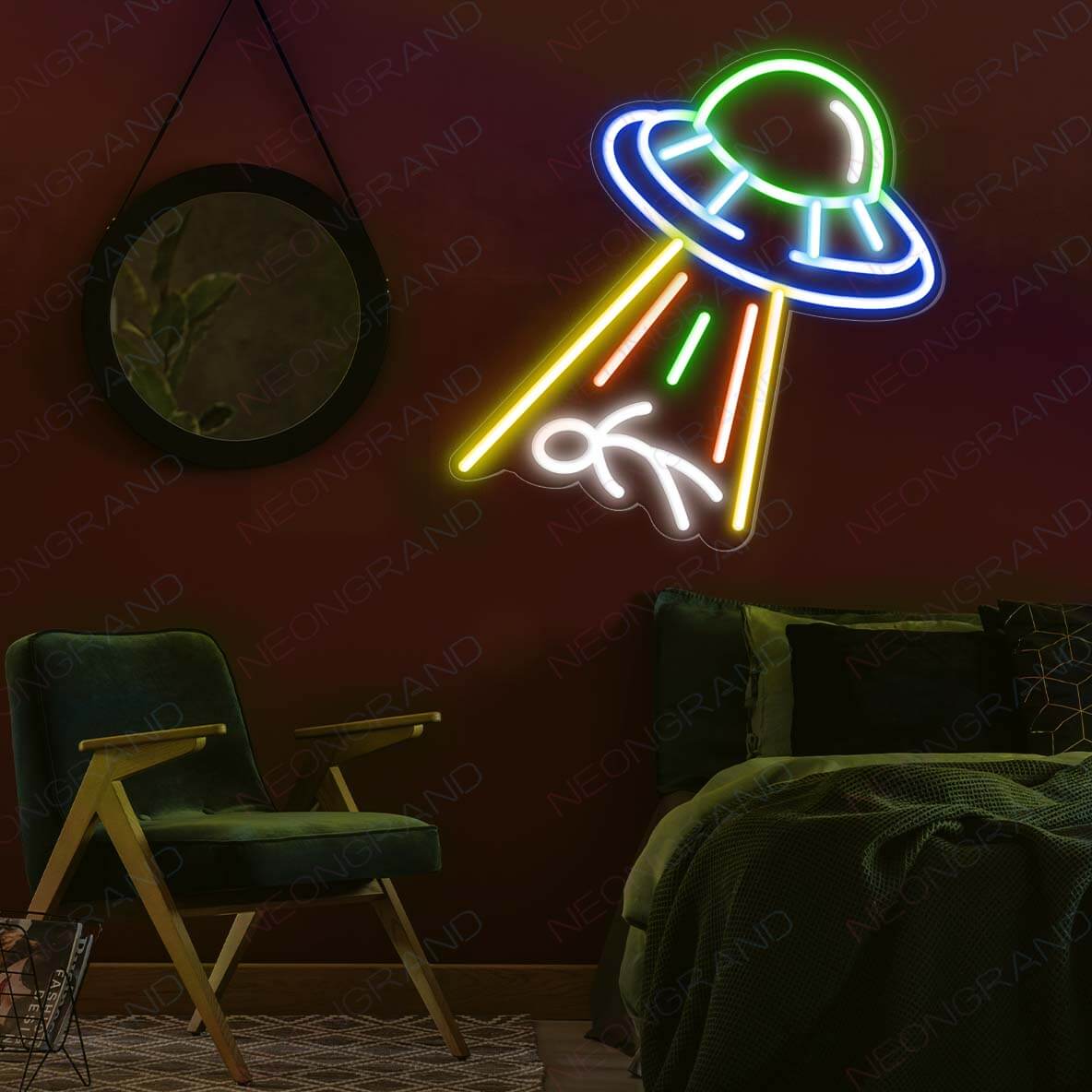 UFO Neon Green Space Ship Light up UV Blacklight Rave Festival