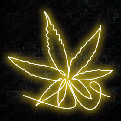 Marijuana Leaf Script Weed Neon Sign yellow