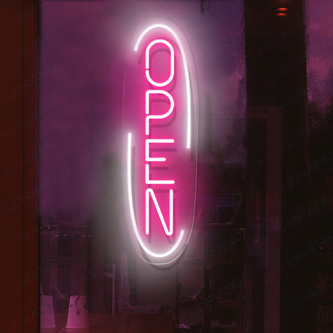 vertical neon open signs