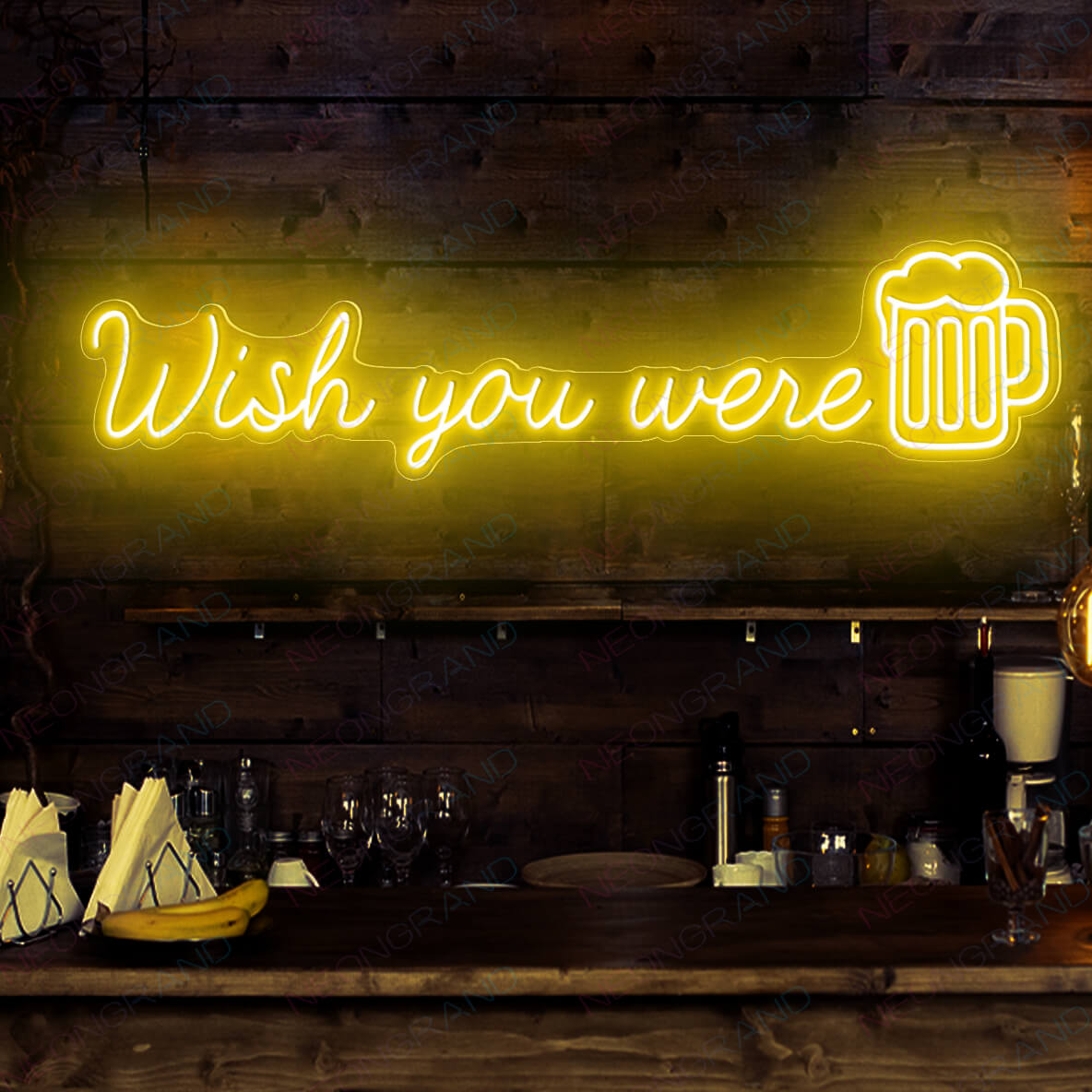 Wish You Were Here Beer Sign Neon Drinking Led Light yellow wm