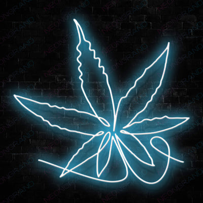 Marijuana Leaf Script Weed Neon Sign SkyBlue