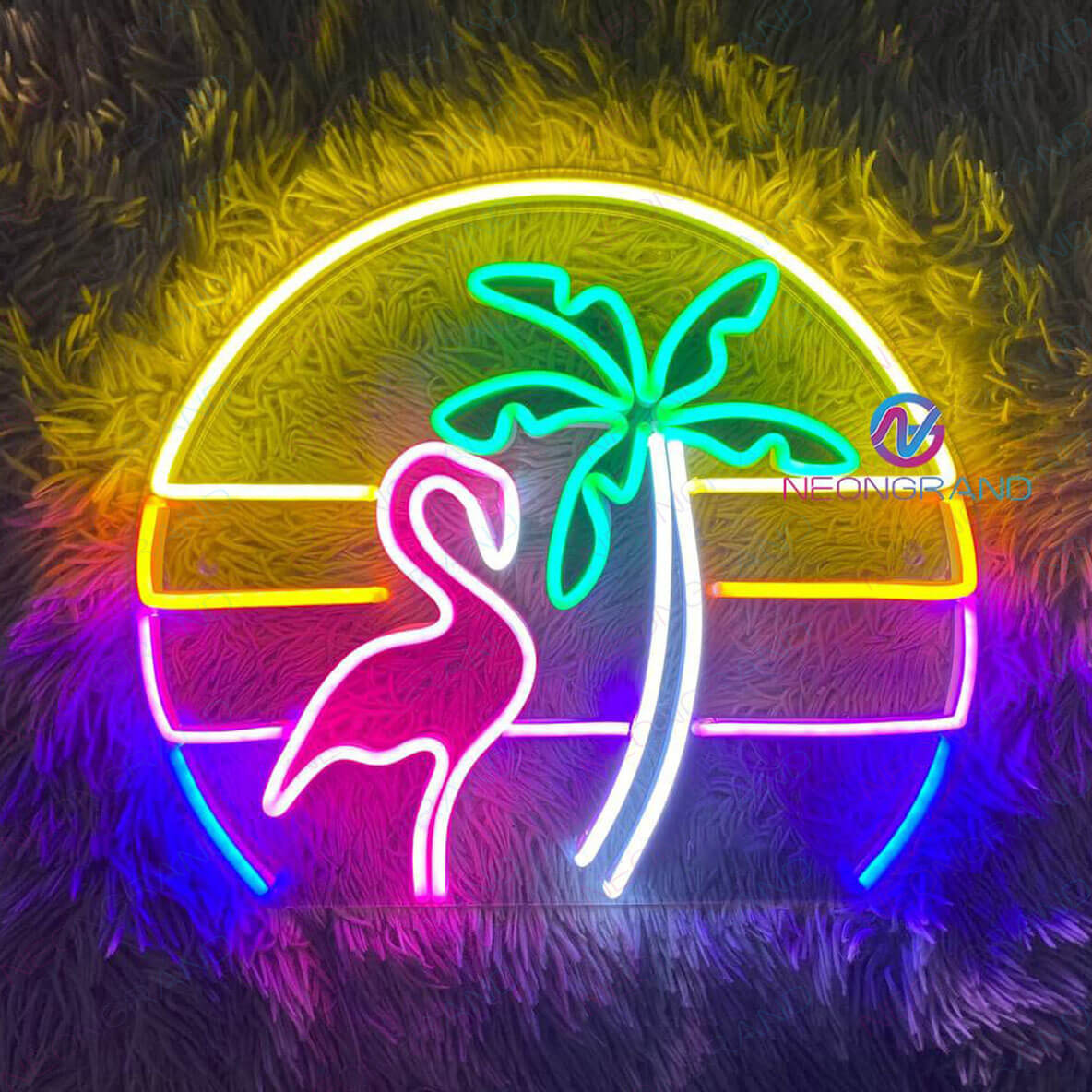Flamingo Neon Palm Tree Sign Plant Led Light (US Stock Available)