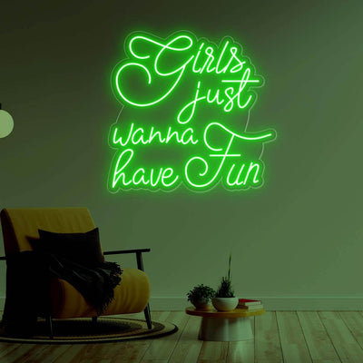 irls Just Wanna Have Fun Girl Neon Sign Led Light green