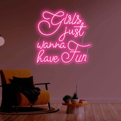 irls Just Wanna Have Fun Girl Neon Sign Led Light pink