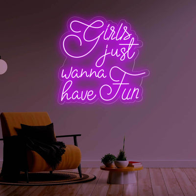 irls Just Wanna Have Fun Girl Neon Sign Led Light purple