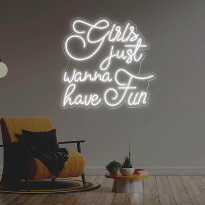 irls Just Wanna Have Fun Girl Neon Sign Led Light white