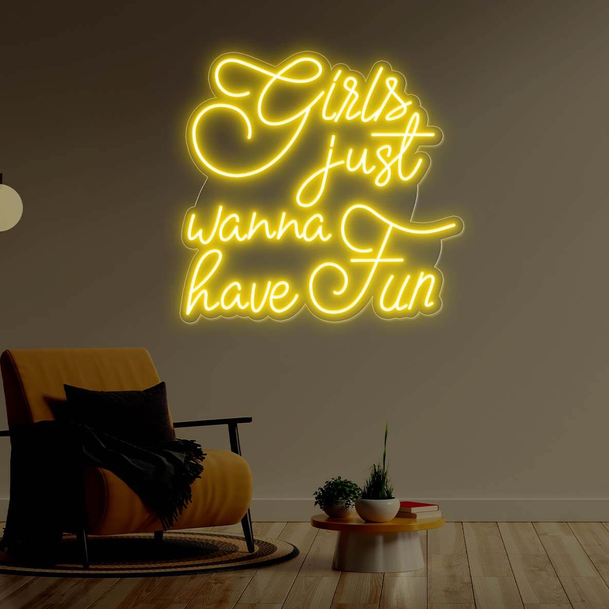irls Just Wanna Have Fun Girl Neon Sign Led Light yellow