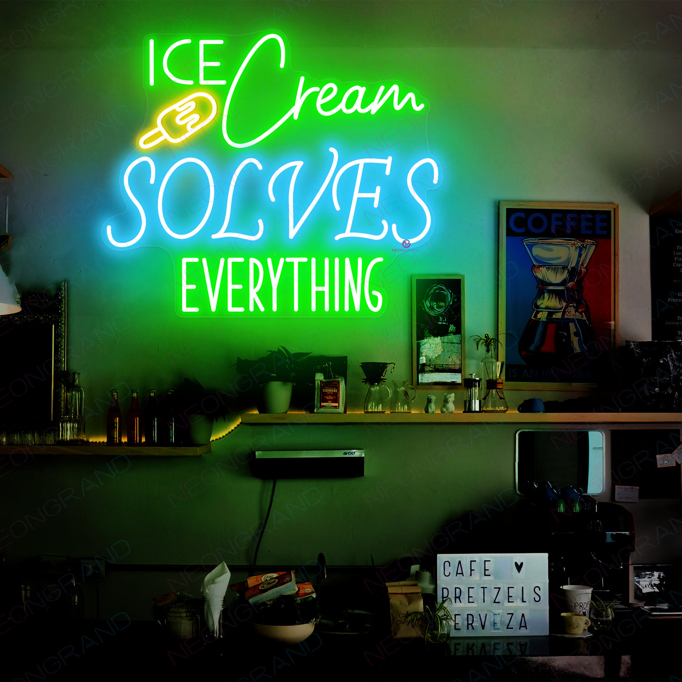 Ice Cream Solves Everything Neon Sign Led Light green