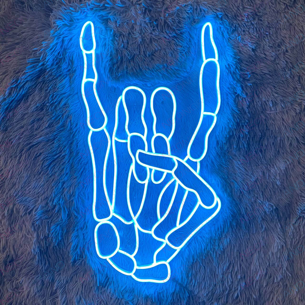 Rock N Roll Neon Sign Skeleton Hand Led Light light blue wm